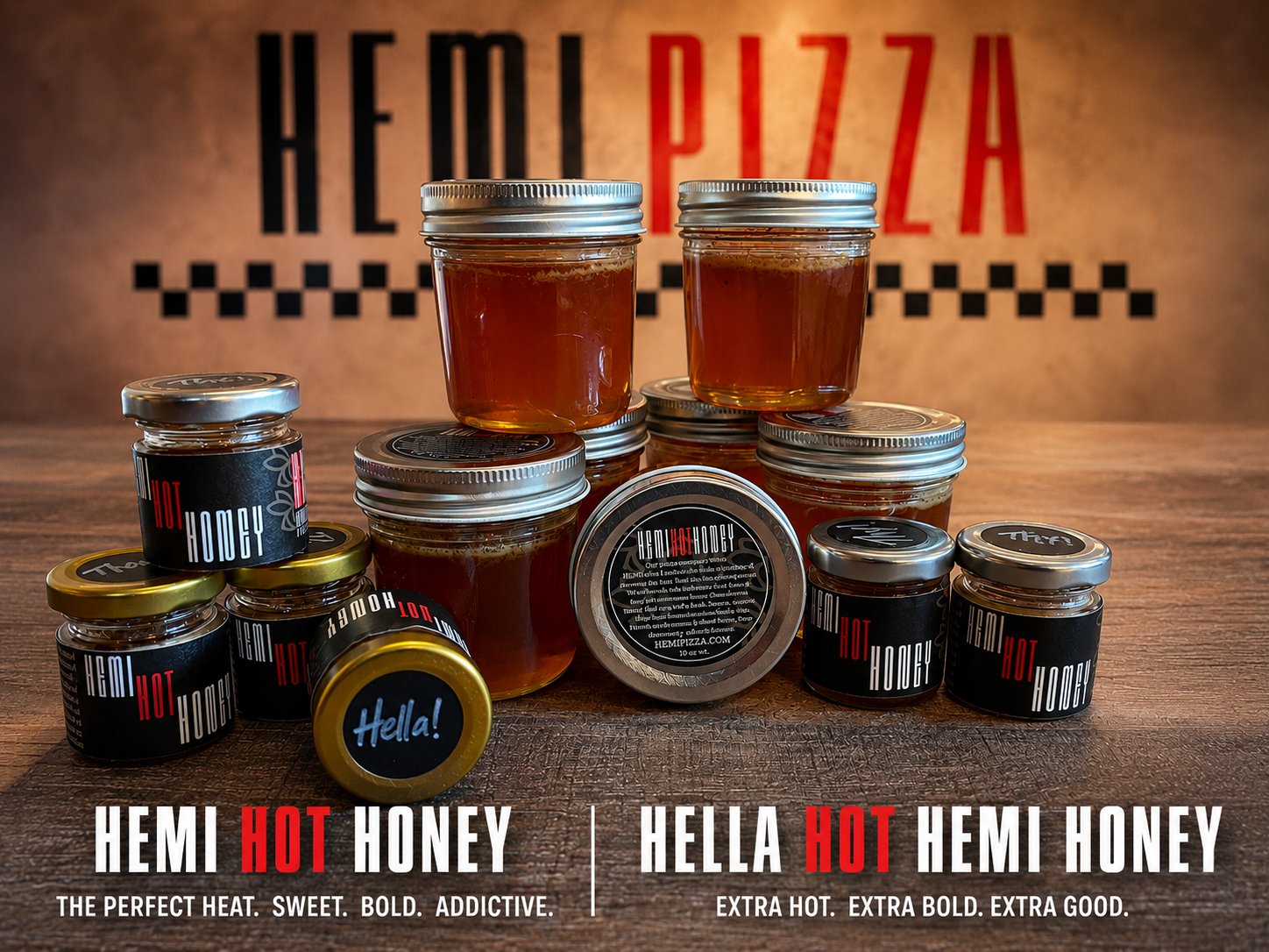 Hemi Hot Honey and Hella Hot Hemi Honey jars